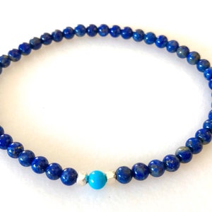 Herren Lapis Lazuli Türkis Perlen Armband, Blauer Lapis, echter Dornröschen Türkis, Karen Hill Tribe, Unisex, Stretch.