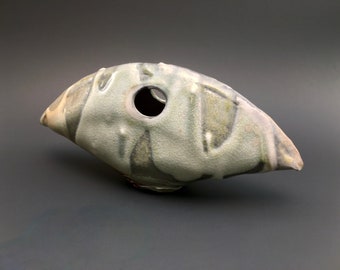 Wood Fired Vase | Ikebana Stingray | Rustic Pottery | Primitive Ceramics