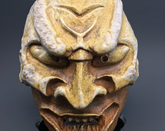 Wood Fired Ceramic Demon Mask Hand Carved