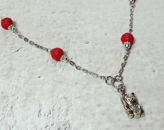 Lucky Cat Chinese New Year Necklace - Lucky Cat Pendant - Chinese Pendant - Lucky Cat Necklace - Cinnabar Jewelry - Chinese Zodiac - Cats