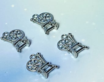 4 Pcs Spinning Wheels ~ Tibetan Silver Alloy Pewter Spinning Wheel Charms Pendants 20mm x 13mm for Jewelry Making Earrings Necklaces OUAT