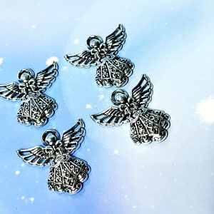 4 Pcs Tibetan / Antique Silver Pewter Ornate Decorative Angel / Fairy Charms Pendants 26mm x 25mm Angels / Fairies / Faeries Jewelry Making
