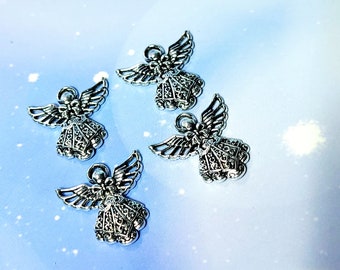 4 Pcs Tibetan / Antique Silver Pewter Ornate Decorative Angel / Fairy Charms Pendants 26mm x 25mm Angels / Fairies / Faeries Jewelry Making