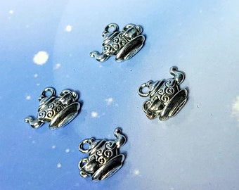 4 Pcs Teapots~ Tibetan Silver Alloy Pewter Teapot & Cup / Mrs Potts Chip Charms Pendants 16mm x 14mm Jewelry Making Earrings Necklaces BATB
