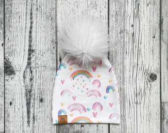 Rainbow Heart Pom Beanie 6-9m