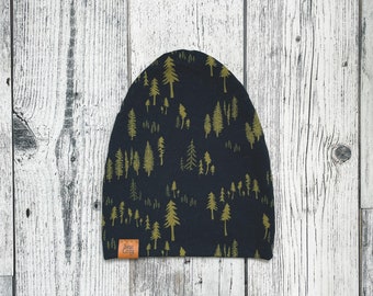 Navy Pine Trees Beanie 3-4yr