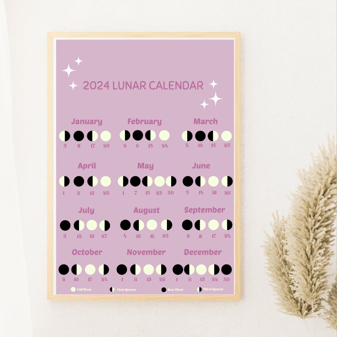 2024 Moon Calendar, 2024 Lunar Calendar, Moon Phase Calendar, Lunar Calendar, 2024 Printable