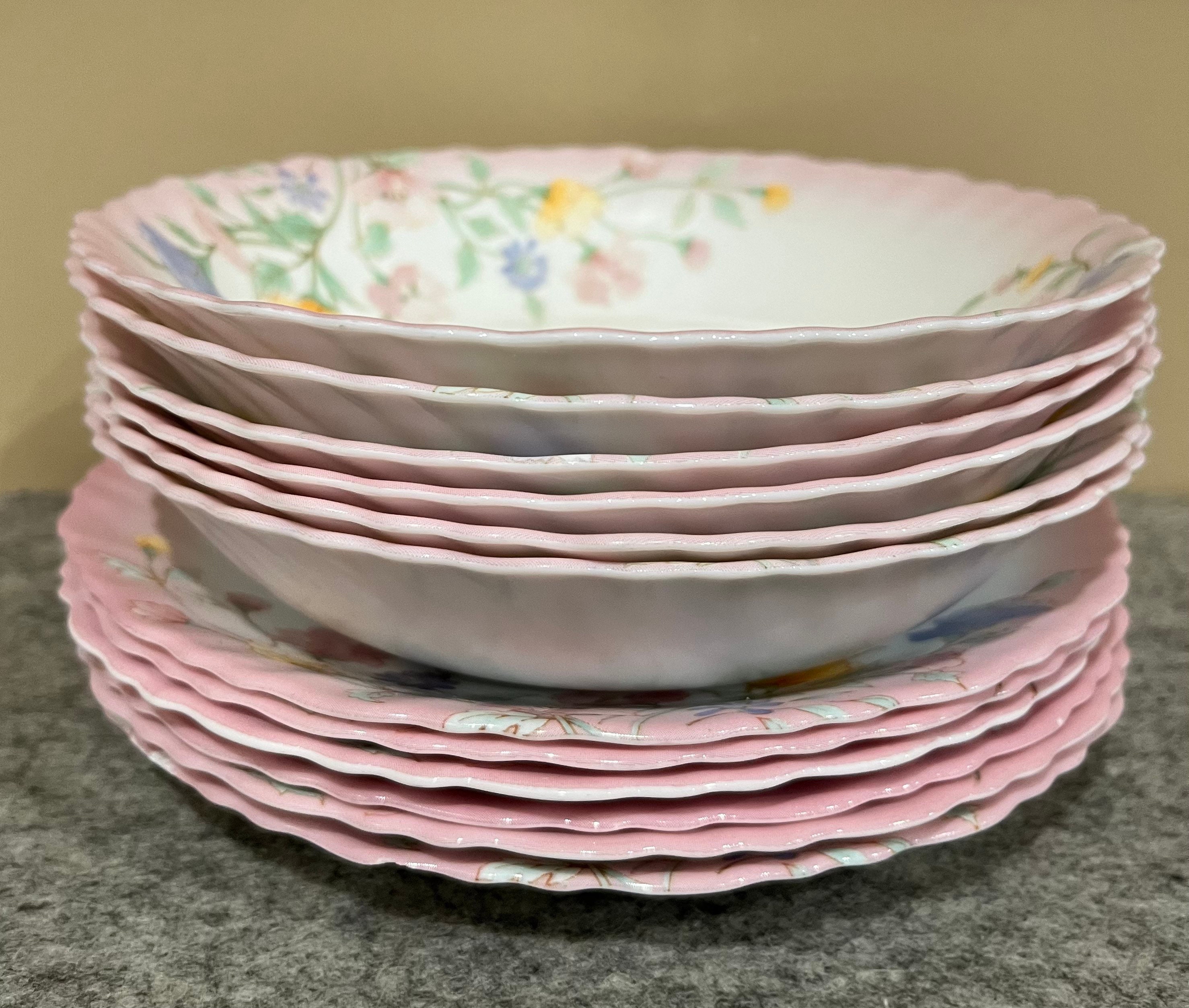 Arcopal Luminarc Milk Glass Swirl Pink Peony Floral Set of Bread and Butter Plates 6 Lum 4 Arc 6 Cereal Bowls arcopal 16 Pcs Total Etsy India