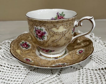 Vintage Royal Albert Devonshire Lace Cup and Saucer with bonus candy/trinket dish!