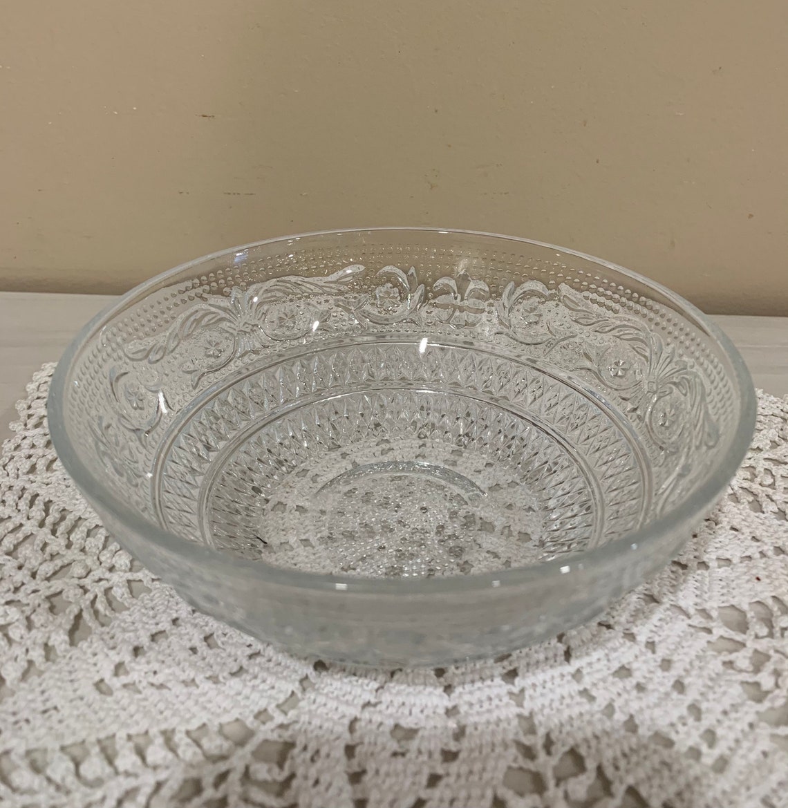 Malaysia Trellis Pattern Clear Pressed Glass Soup Bowls Set of Three Etsy