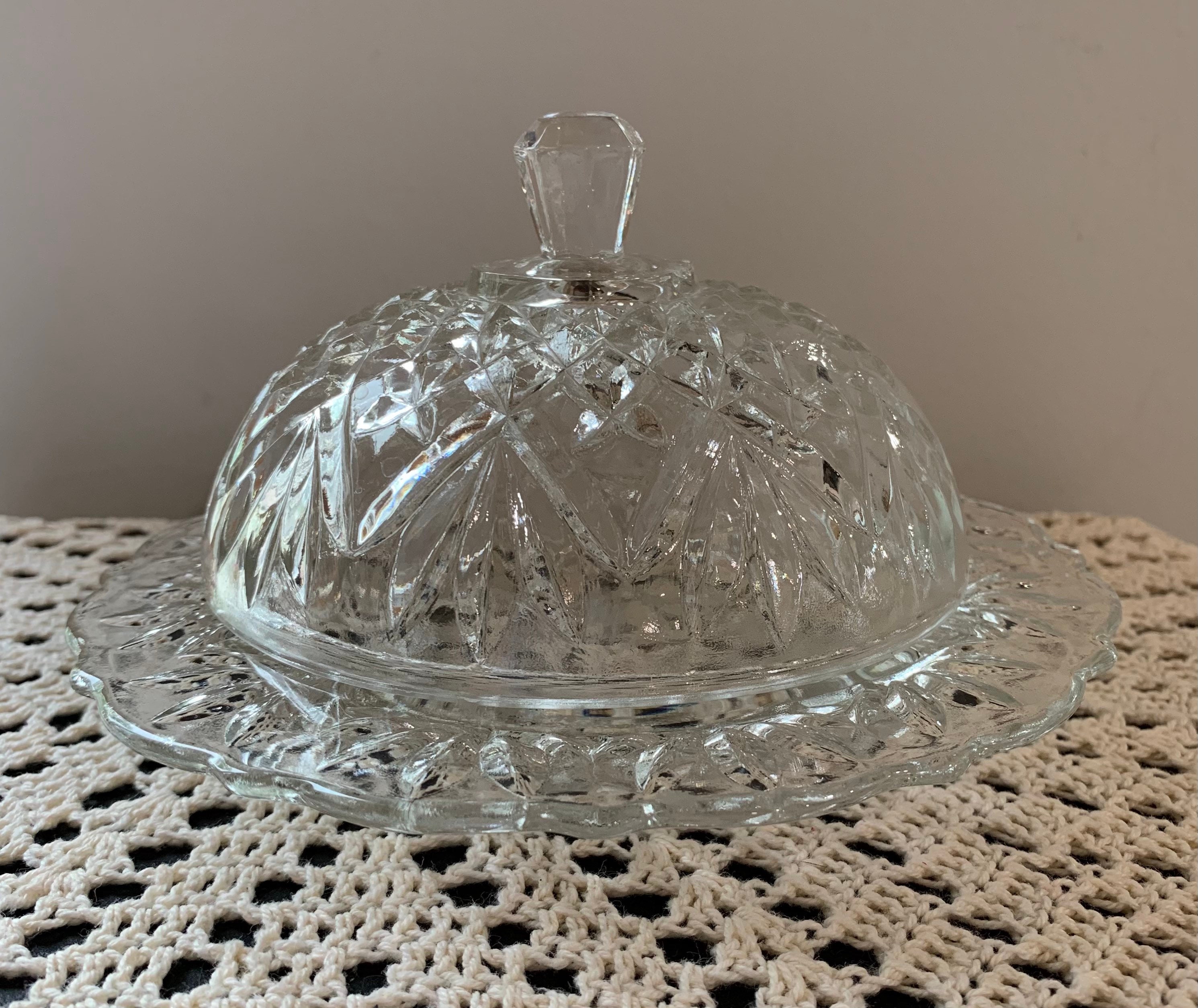 Beautiful Round Crystal Butter Dish and Domed Lid Etsy