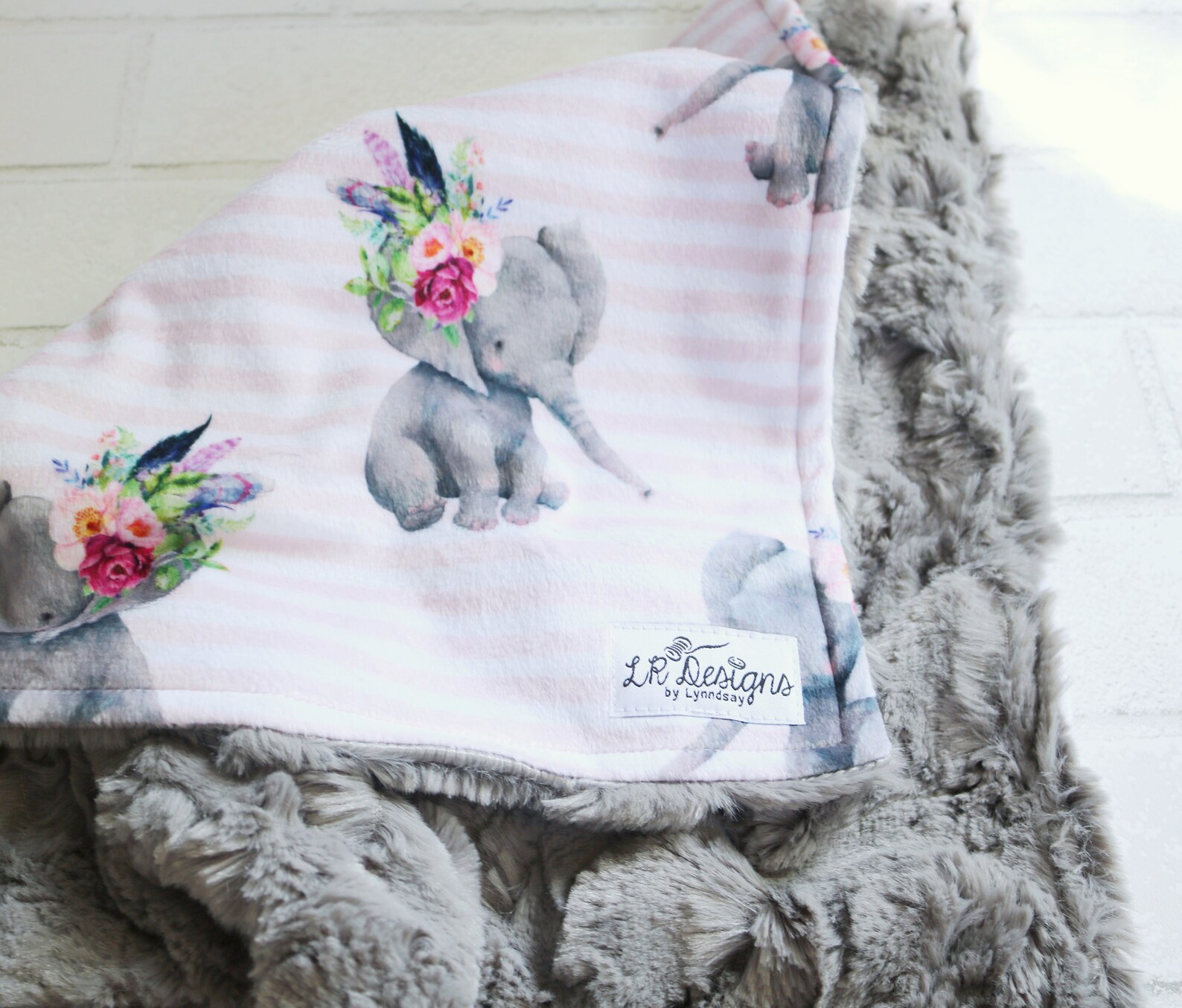 Elephant Security Blanket Pink or Purple Stripes Floral Etsy
