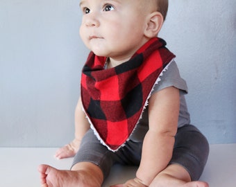 Bandana Bib | Black Buffalo Plaid | Red Buffalo Plaid | Baby Boy | Boy Bibs | Flannel Bib | Baby Shower Gift |