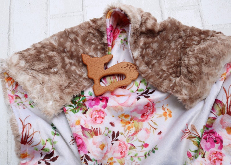 Security Blanket Baby Girl Blanket Wooden Teether Deer Etsy