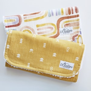 Burp Cloths | Bohemian Rainbow and Mustard Yellow Burping Rag Set | Set of Two Burp Cloth | Baby Shower Gift | Rainbow Baby |