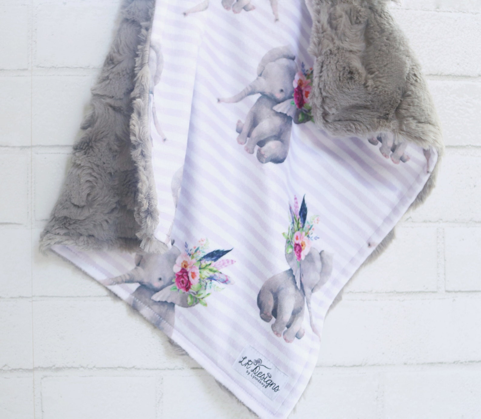 Elephant Security Blanket Pink or Purple Stripes Floral Etsy