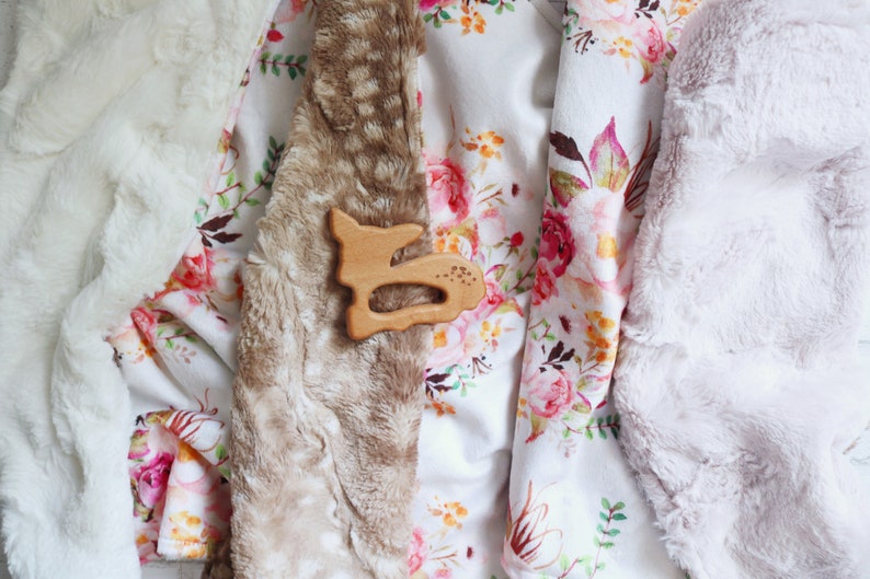 Security Blanket Baby Girl Blanket Wooden Teether Deer Etsy
