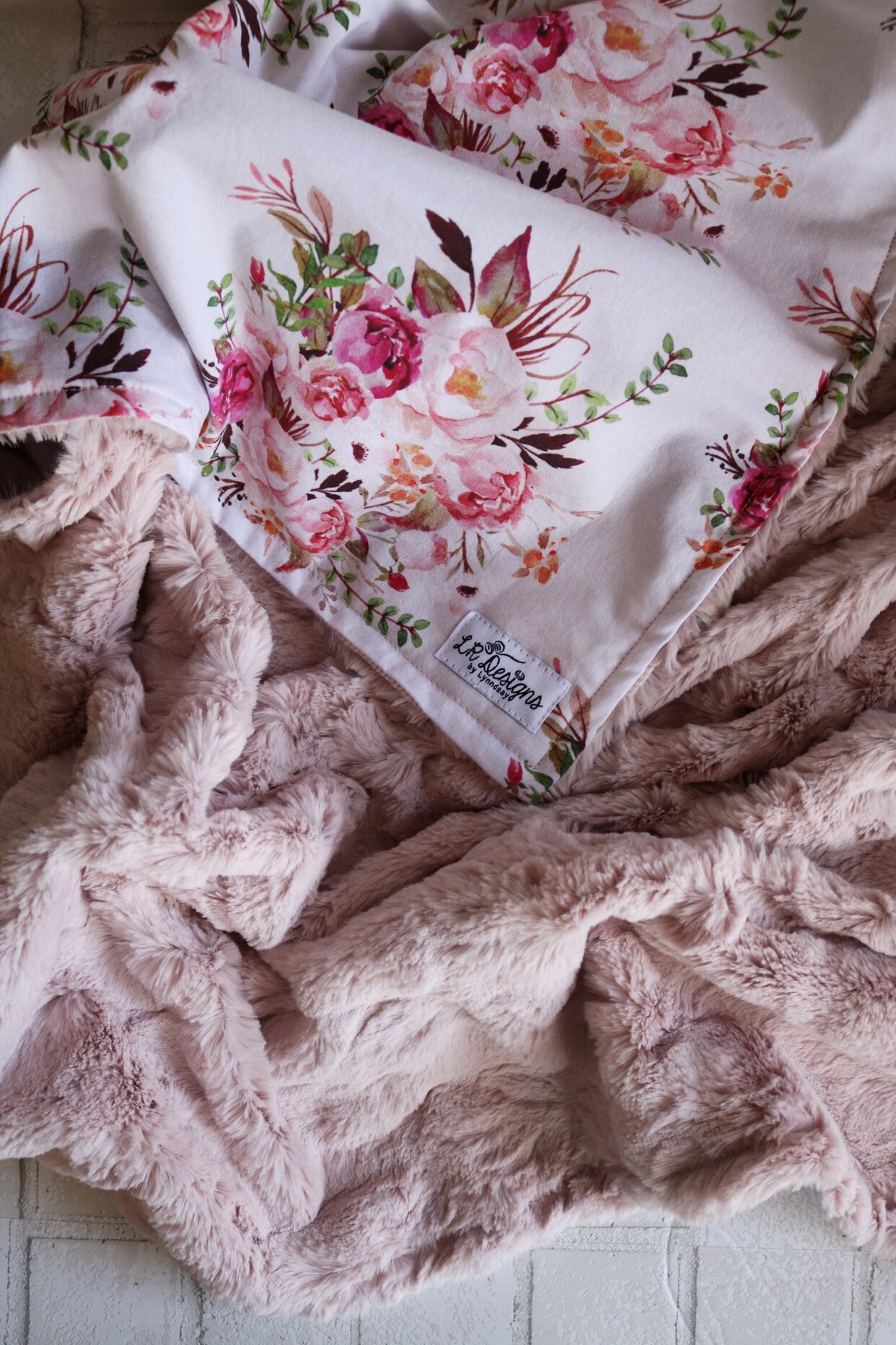 Pink floral baby blanket best sale