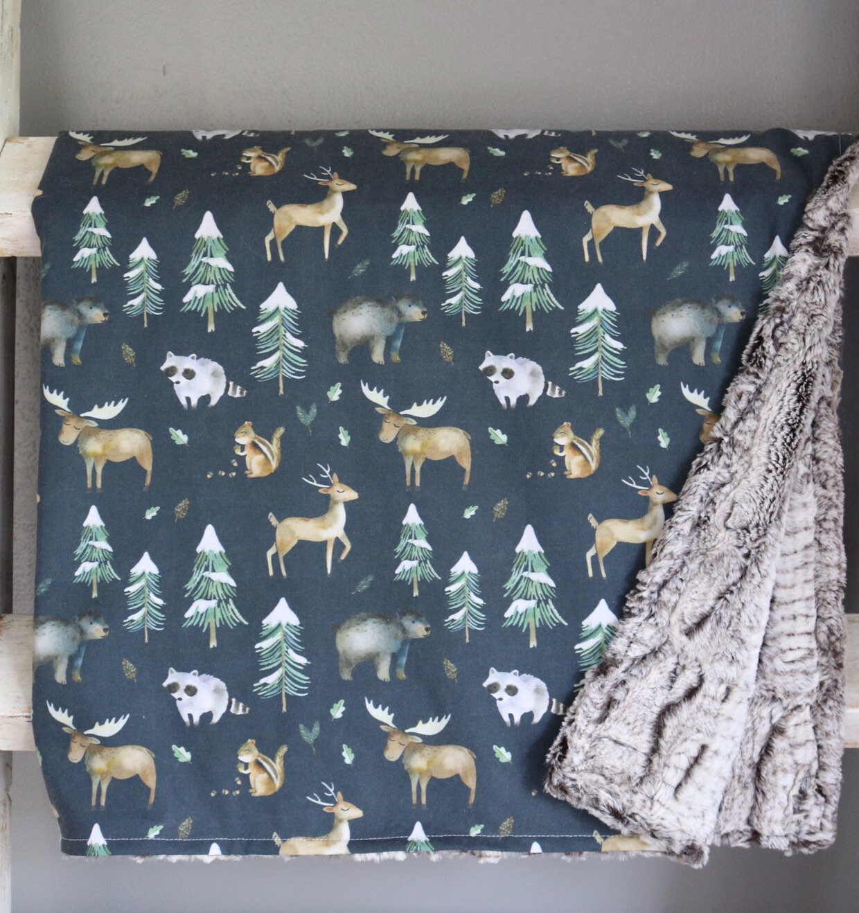 Baby Blanket Woodland Animals Faux Fur Blanket Baby Boy Etsy