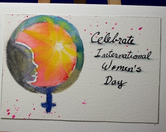 Hand Painted Greeting Card, Thank You, Blank Card, Original Watercolor Card, International Women's Day, Free Shipping