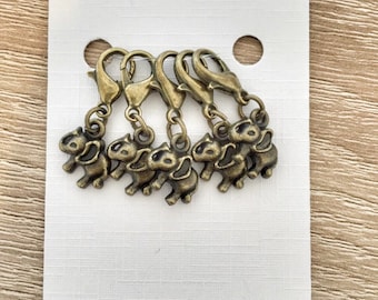 Elephant Bronze tone crochet knitting locking stitch markers / progress keepers / zipper pull