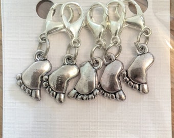 Tibetan silver foot crochet or knitting locking stitch markers / progress keeper / zipper pulls