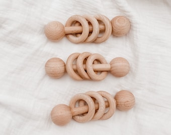 Montessori Baby Wood Rattle Natural Toy