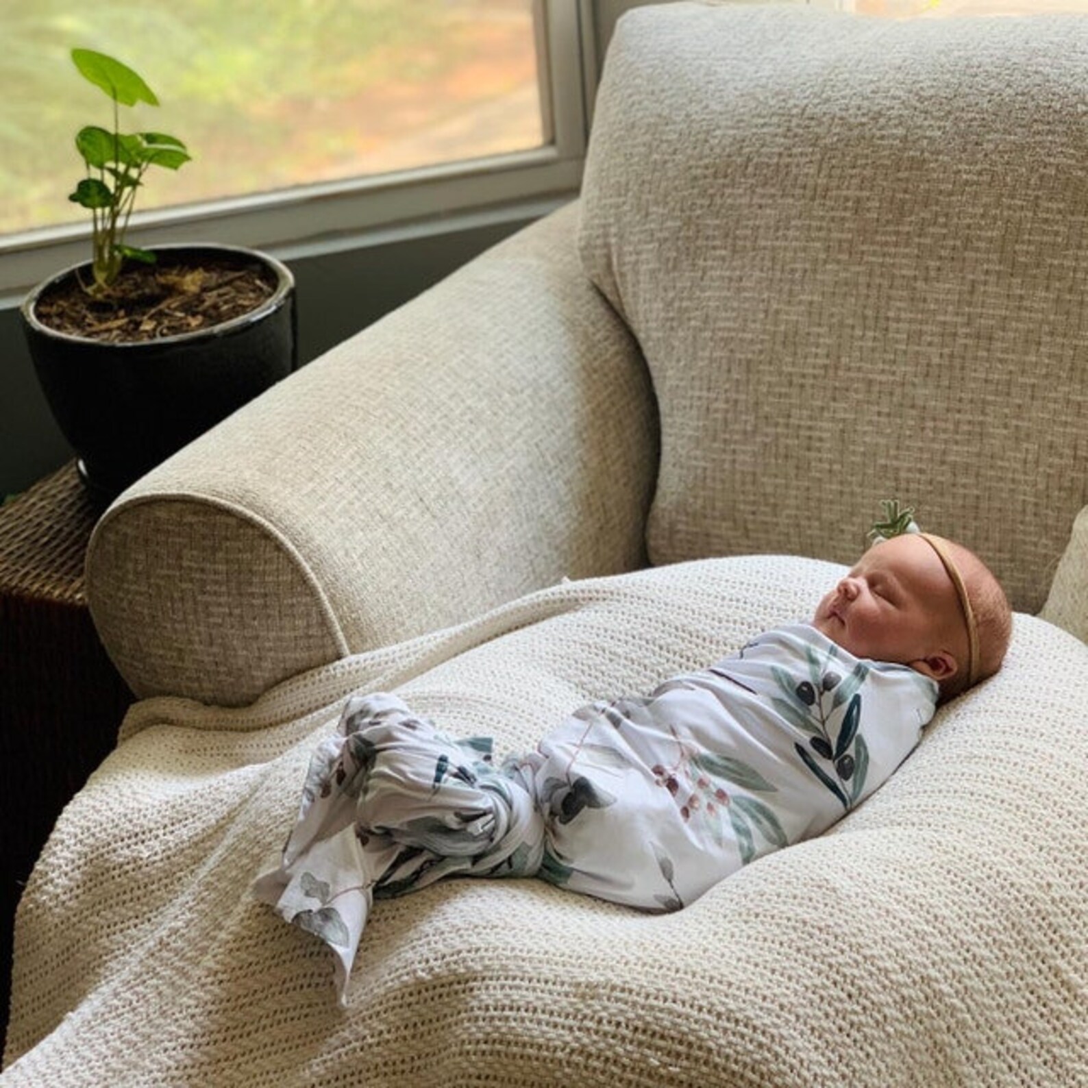 Organic Baby Swaddle Knit Blanket Matching Knotted Hat Bunny Etsy