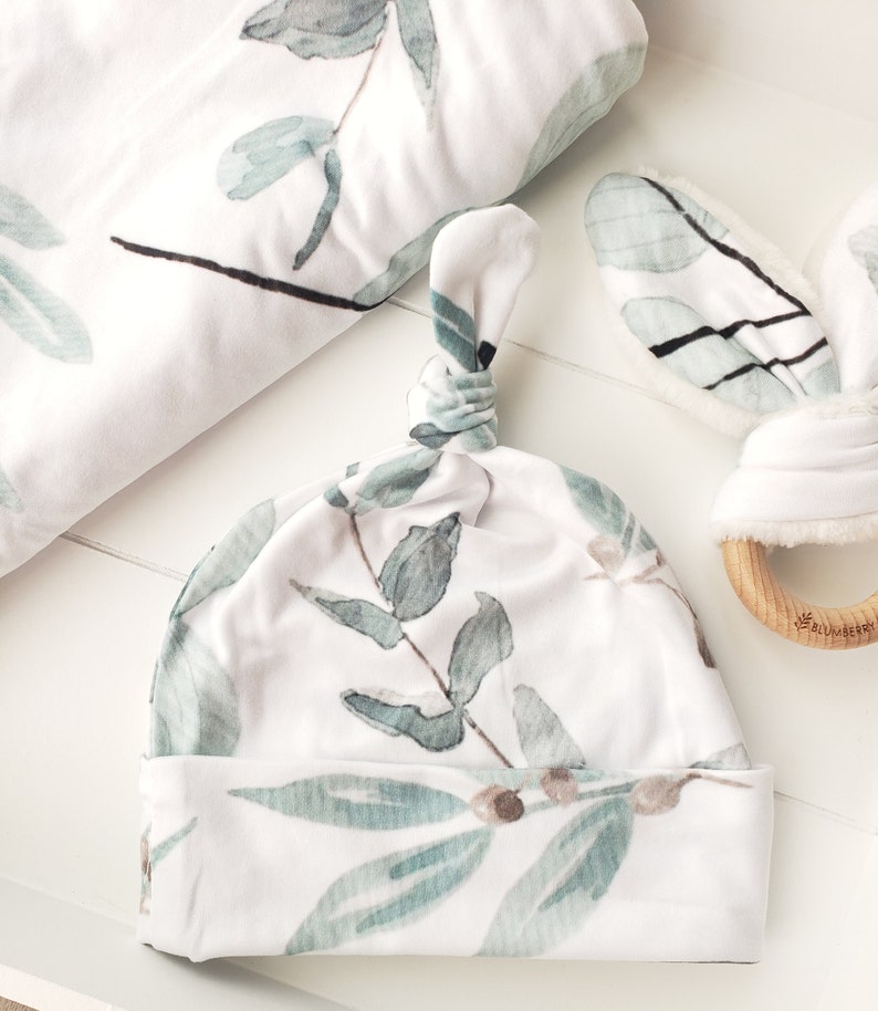 Organic Baby Swaddle Knit Blanket Matching Knotted Hat Bunny Etsy