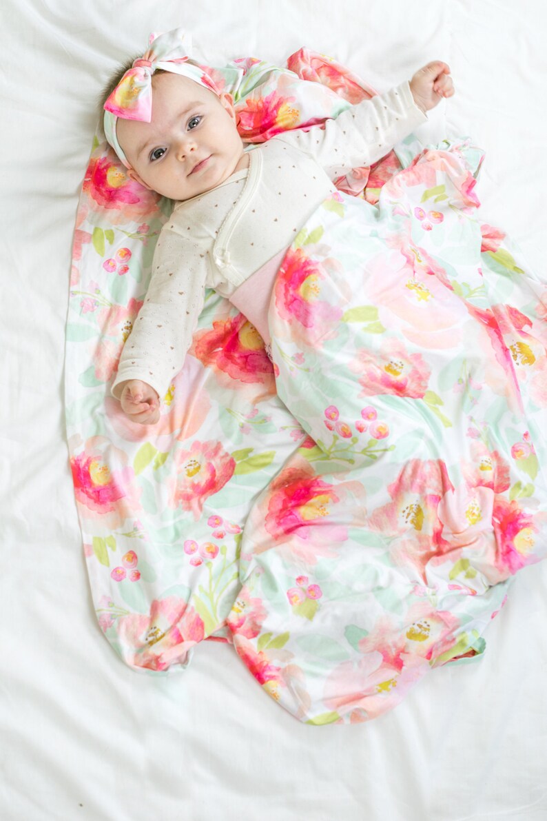 Organic Baby Swaddle Knit Blanket Matching Headband Spring Etsy
