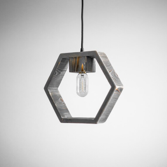 Hexagon Wood Pendant Light Geometric Pendant Light Modern Lamp Minimalistic Style Industrial Loft Hanging Light Chandelier