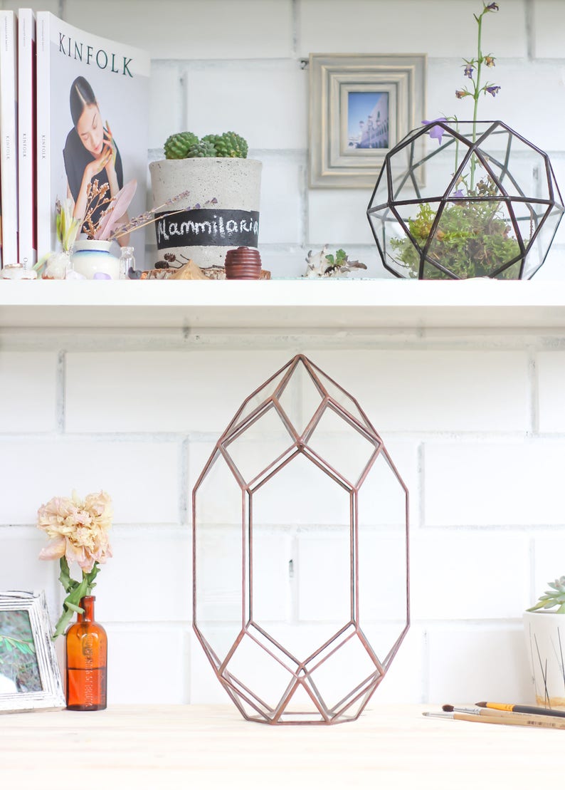 Orchid Crystal Geometric Terrarium / Handmade Hexagonal Glass Etsy