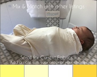 Halo bassinet sheet. Custom cotton Halo Swivel Bassinest fitted baby bedding yellow gold taupe & white. Gender neutral modern baby sheet.
