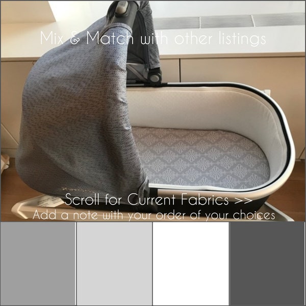 UPPAbaby bassinet sheets. Custom Vista Cruz premium cotton fitted bassinet bedding. Gray and white. Gender neutral modern nursery baby gift.