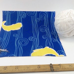 Blue and yellow 100% cotton fitted crib cot toddler sheet. Whales Nautical. Designer boutique quality modern nursery sheet. baby shower gift image 2