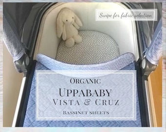 Organic UPPAbaby bassinet sheets. Vista  and Cruz fitted bassinet sheet made from 100% organic cotton. Custom organic pram sheets.