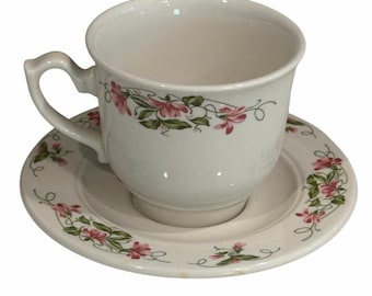 Vintage Pink Violets Homer Laughlin china teacup and saucer set