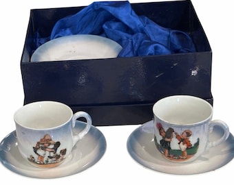 Vintage German 2 children’s teacups & saucers PK Unity dogs