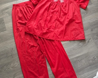 Vintage Kelly Reed Collection size small two-piece matching red pajama set