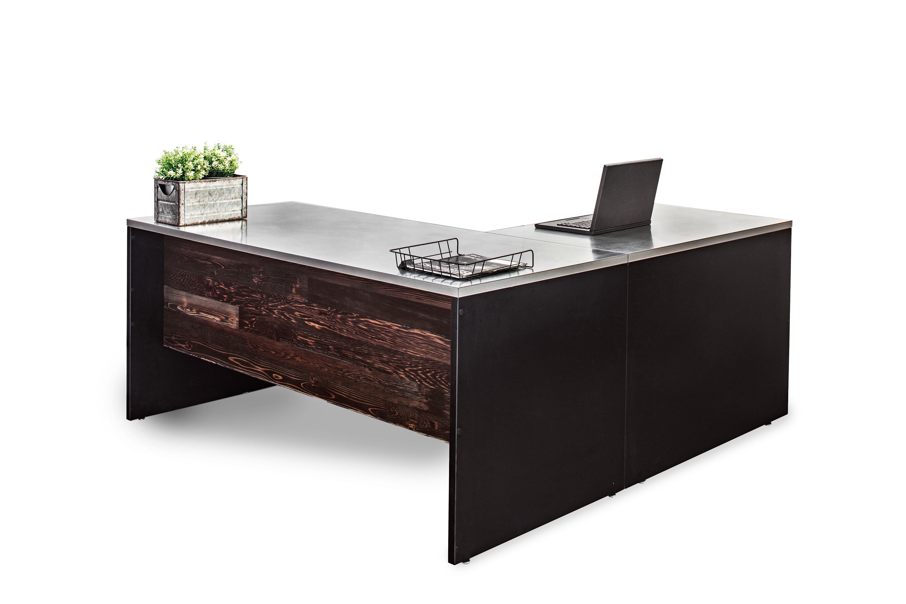 L Shape Stainless Steel Desk with Reclaimed Wood Modesty Etsy