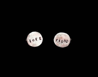 Left and Right Sterling Silver Stud Earrings, Funny Gift Idea, Ready to Ship