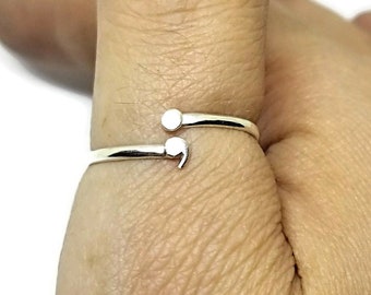 Sterling Silver Adjustable Semicolon Ring, Mental Health Ring, Mental Health Awareness Jewelry