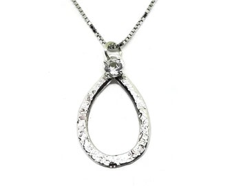 Sterling Silver White Sapphire Pendant, One of a Kind lab created Sapphire Necklace, Ready to Ship