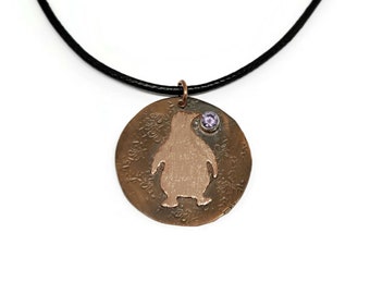Moe the Penguin Copper Birthstone Pendant, Personalize Me!