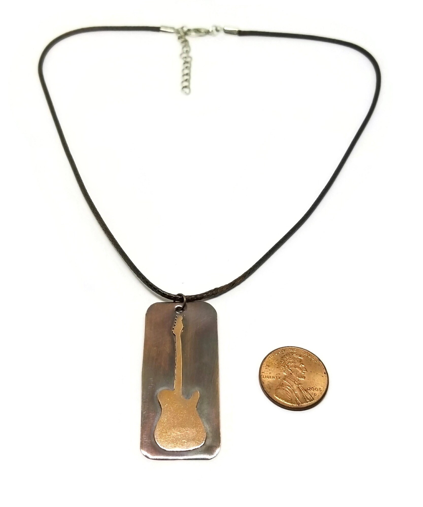 Copper Guitar Pendant Electric Guitar Necklace Etsy
