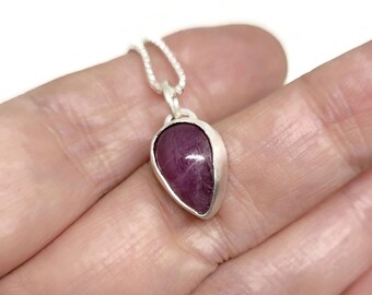 Sterling Silver Ruby Pendant, July's Birthstone Necklace, One of a Kind, Ready to Ship