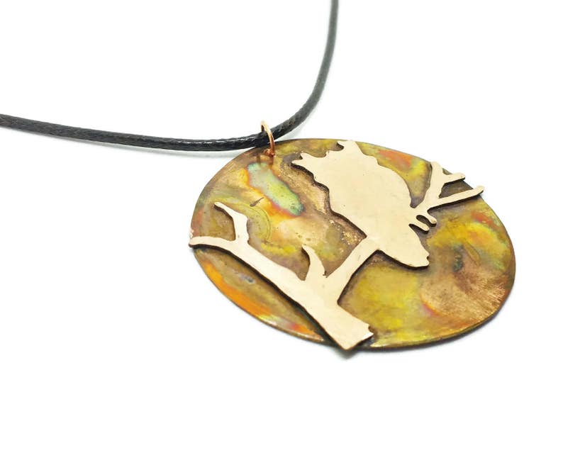 Copper Owl on a Branch Pendant