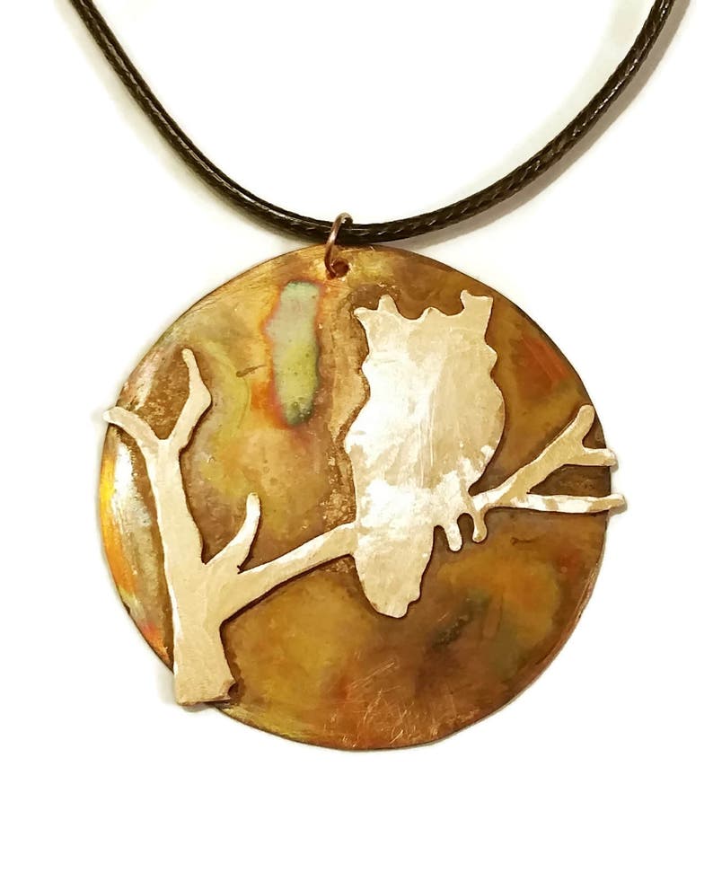 Copper Owl on a Branch Pendant