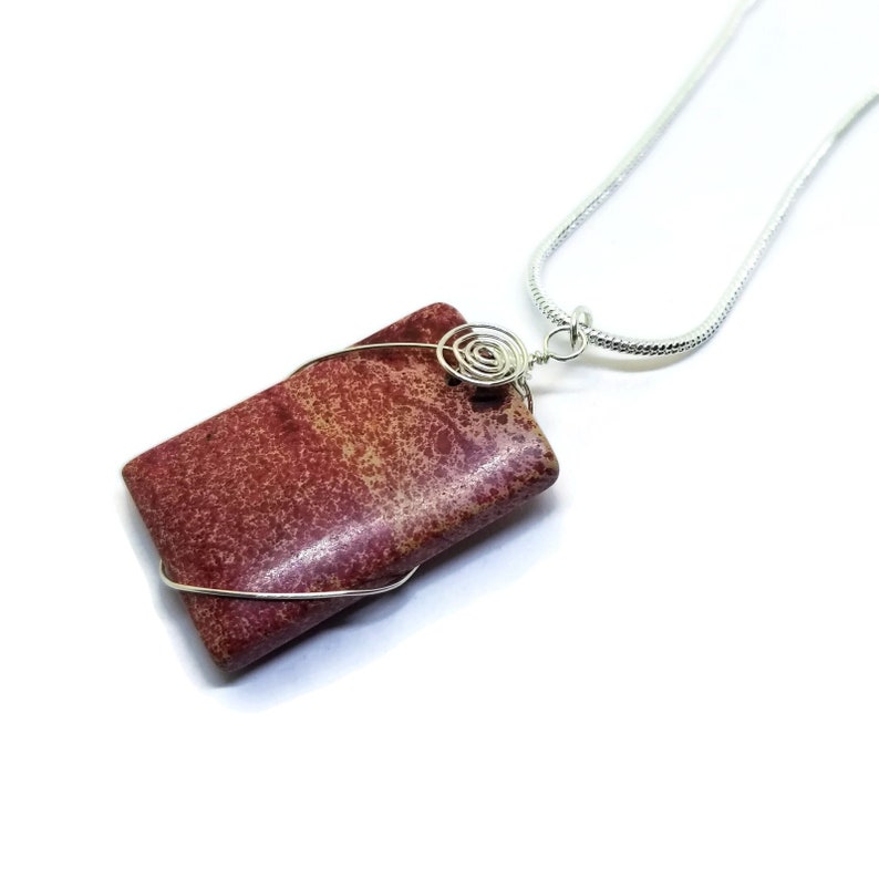 Sterling Silver Wire Wrapped Red Sea Sediment Jasper Pendant