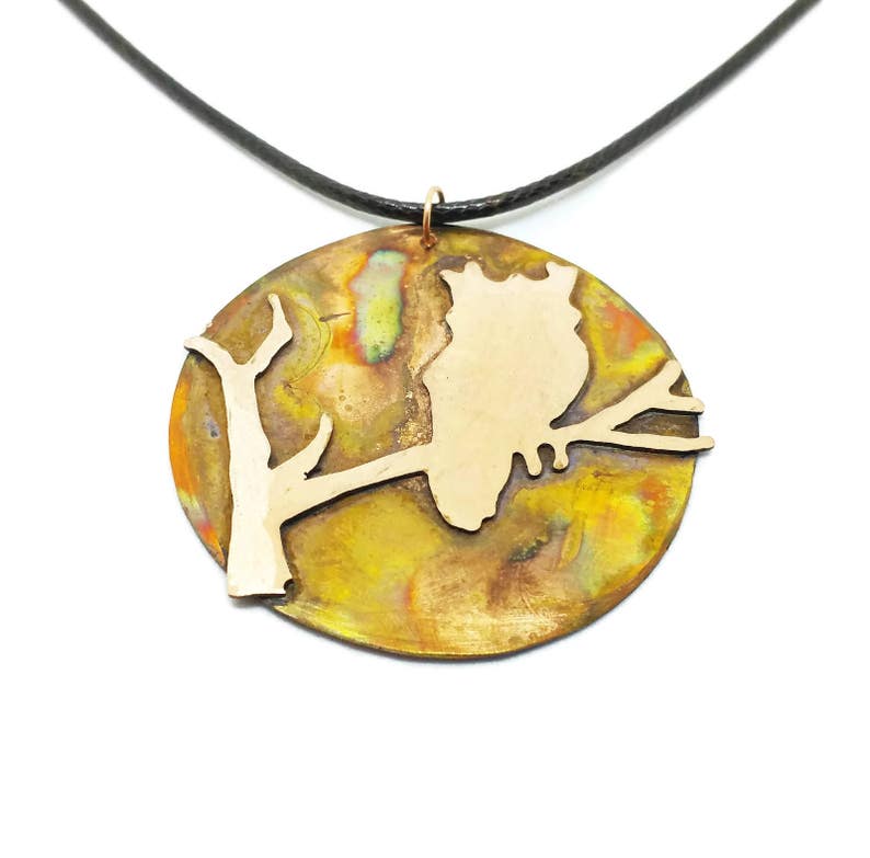 Copper Owl on a Branch Pendant